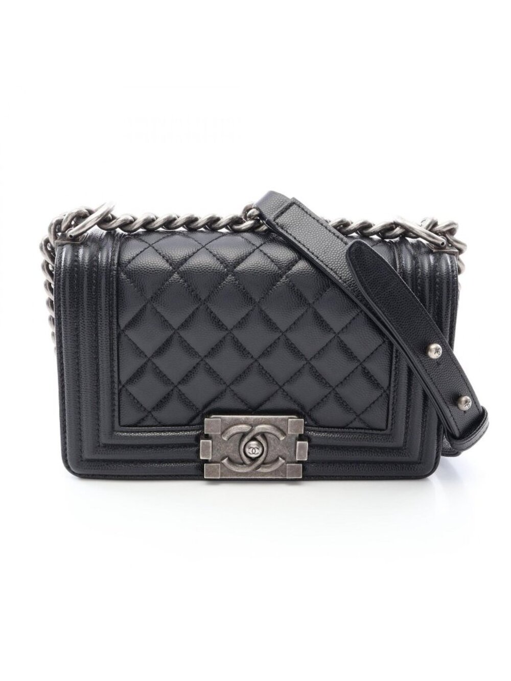 Chanel Shoulder Bag Boy Small Black Caviar Leather Chain